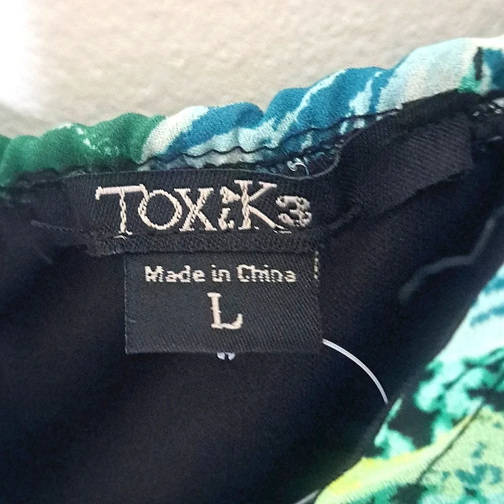 Toxik3 Women Romper Plus Green Tropical Leaf Pattern 1 Piece Adjustable Strap L - Picture 4 of 7